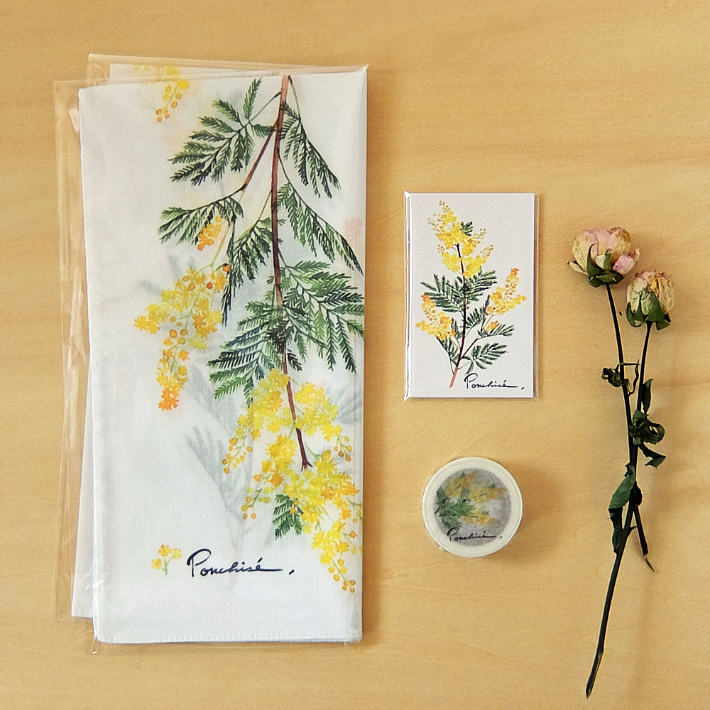 EggnWorks Museum エッグンワークス ミュージアム ミモザのハンカチ、ミニカード、マスキングテープポンチセ