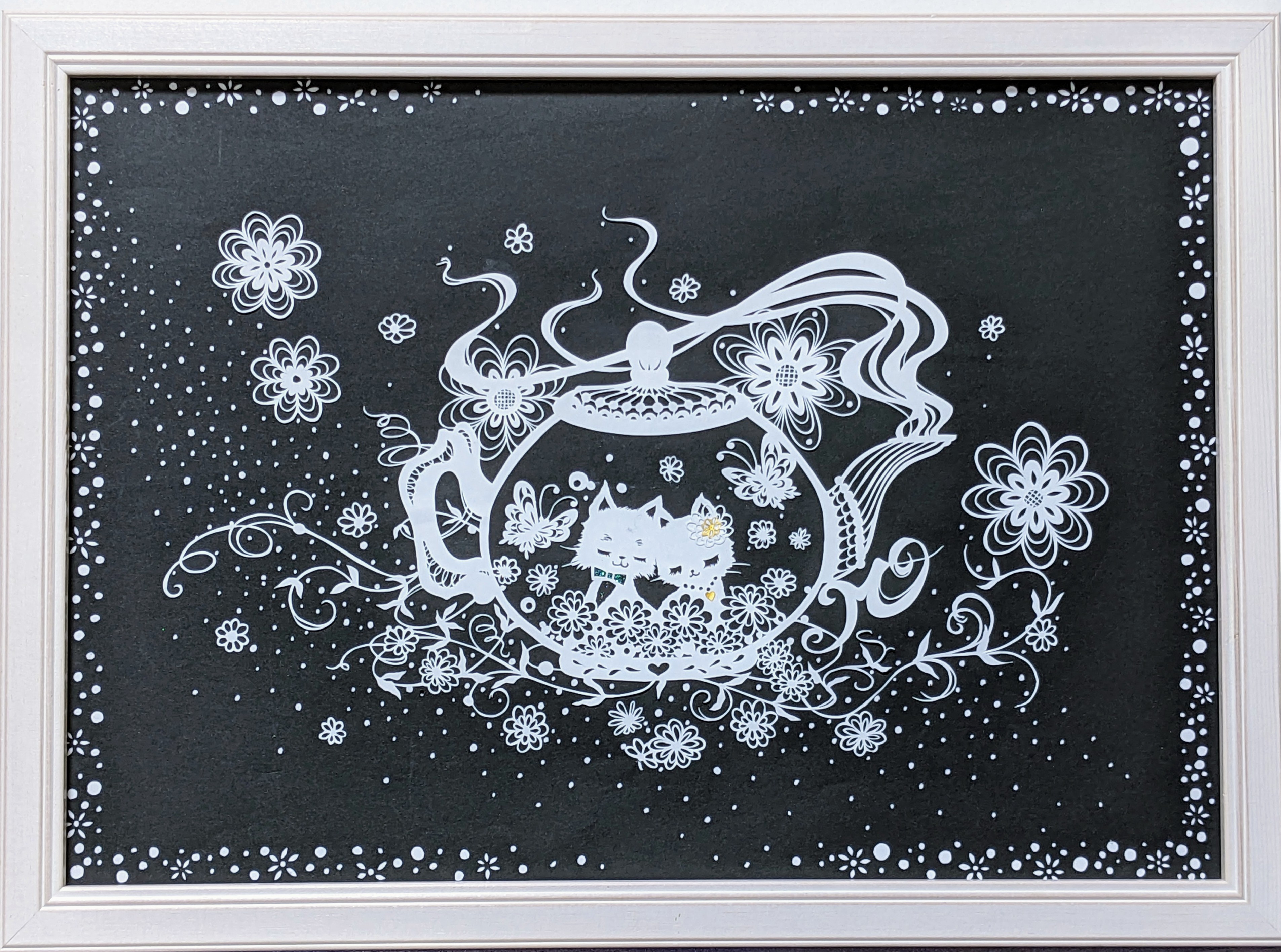 EggnWorks Museum エッグンワークス ミュージアム 切り絵　Love Pot~cat tea~