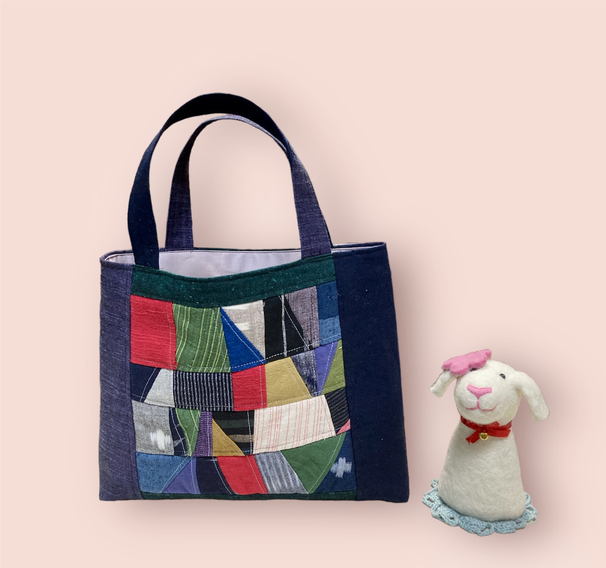 EggnWorks Museum エッグンワークス ミュージアム 久留米絣のパッチワーク手提げバッグかすりあそび